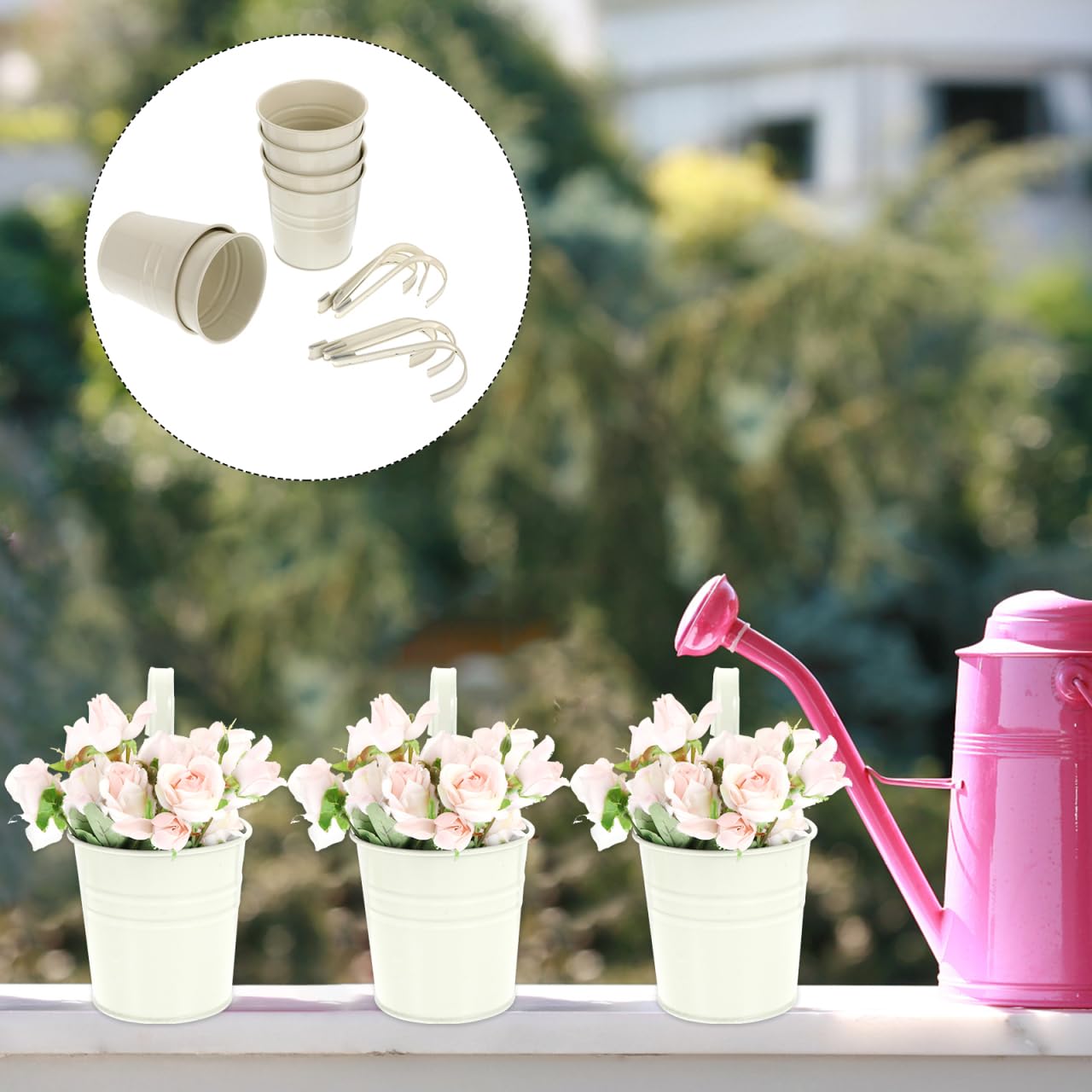 Cabilock Lot de 6 Pots de Fleurs Suspendus en métal - Beige - Crochets Amovibles - en Fer Rustique - pour Plantes Grasses, Plantes Grasses, Ses, Ses, Jardins