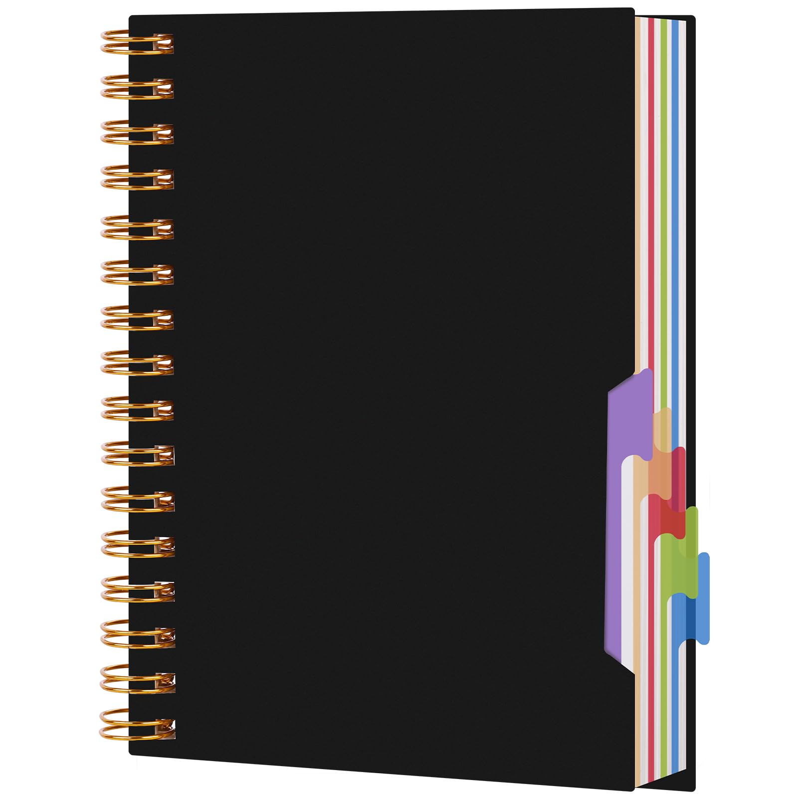 HAKACC Cuaderno de proyectos, cuaderno espiral con 5 separadores, A5, bloc de notas para estudiantes, oficina, planificador, color negro