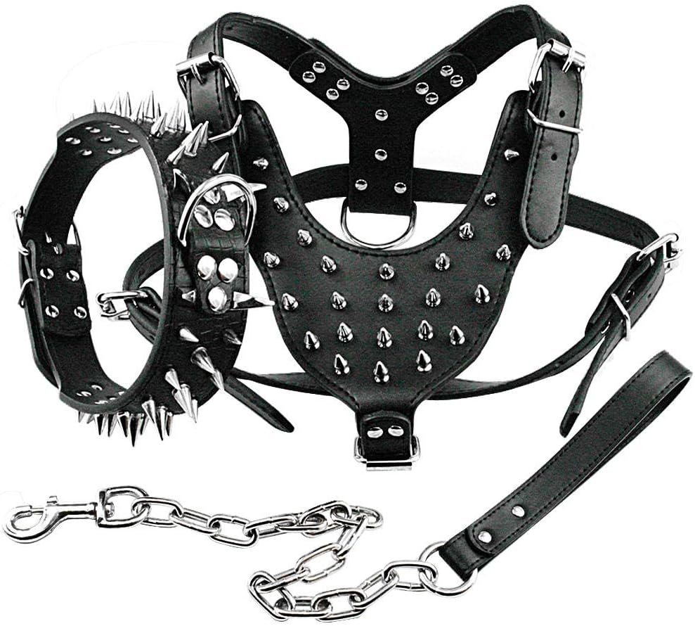 MMWW ara Perros Collar de arnés para Mascotas Correa 3 Piezas Set Walking Pitbull Boxer para Perros medianos Grandes-Black_L
