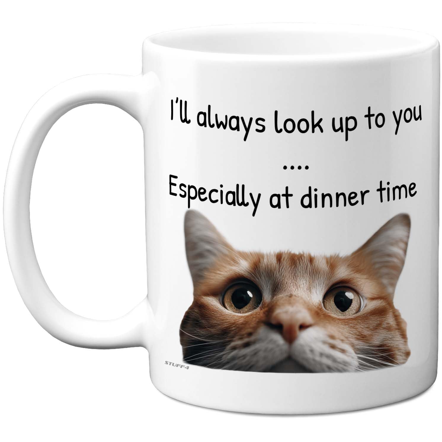 Stuff4 Funny Cat Mug - Playful Close - Up Design with Cheeky Dinner Time Slogan - Humorous Gift for Cat Lovers - 11oz Ceramic Gloss Mug