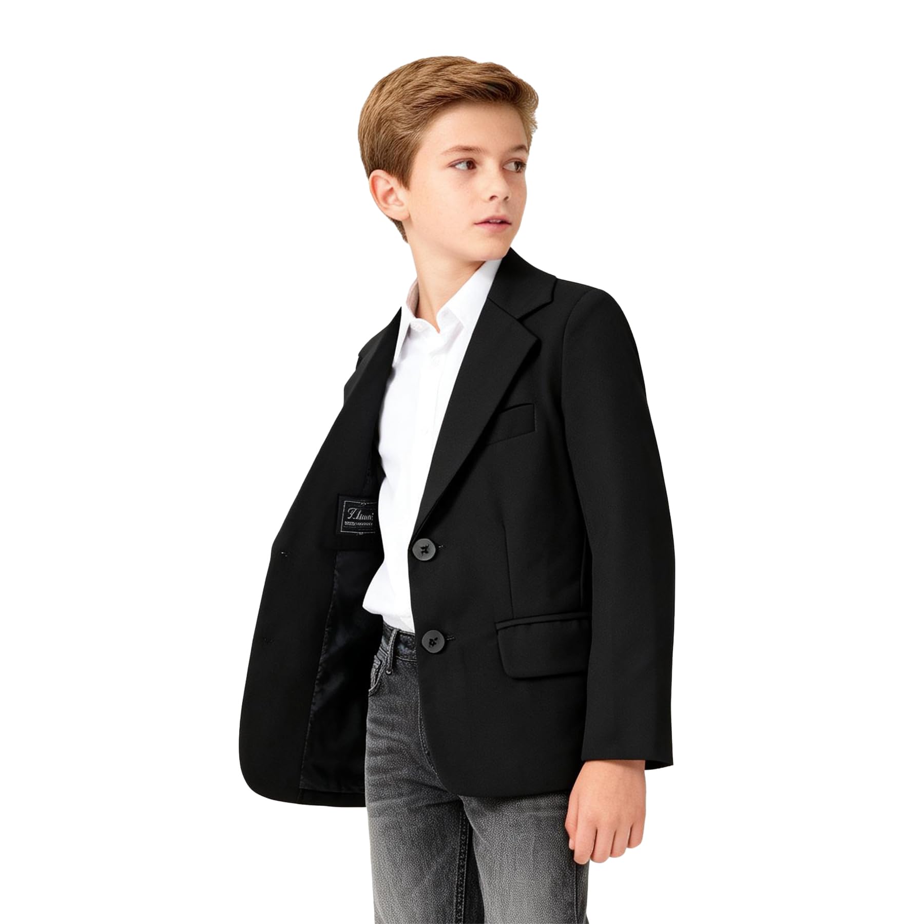 LOLANTA Blazer Décontracté pour Garçon, Veste de Costume Unie, Simple Boutonnage avec Poches à Rabat, 5–12 Ans