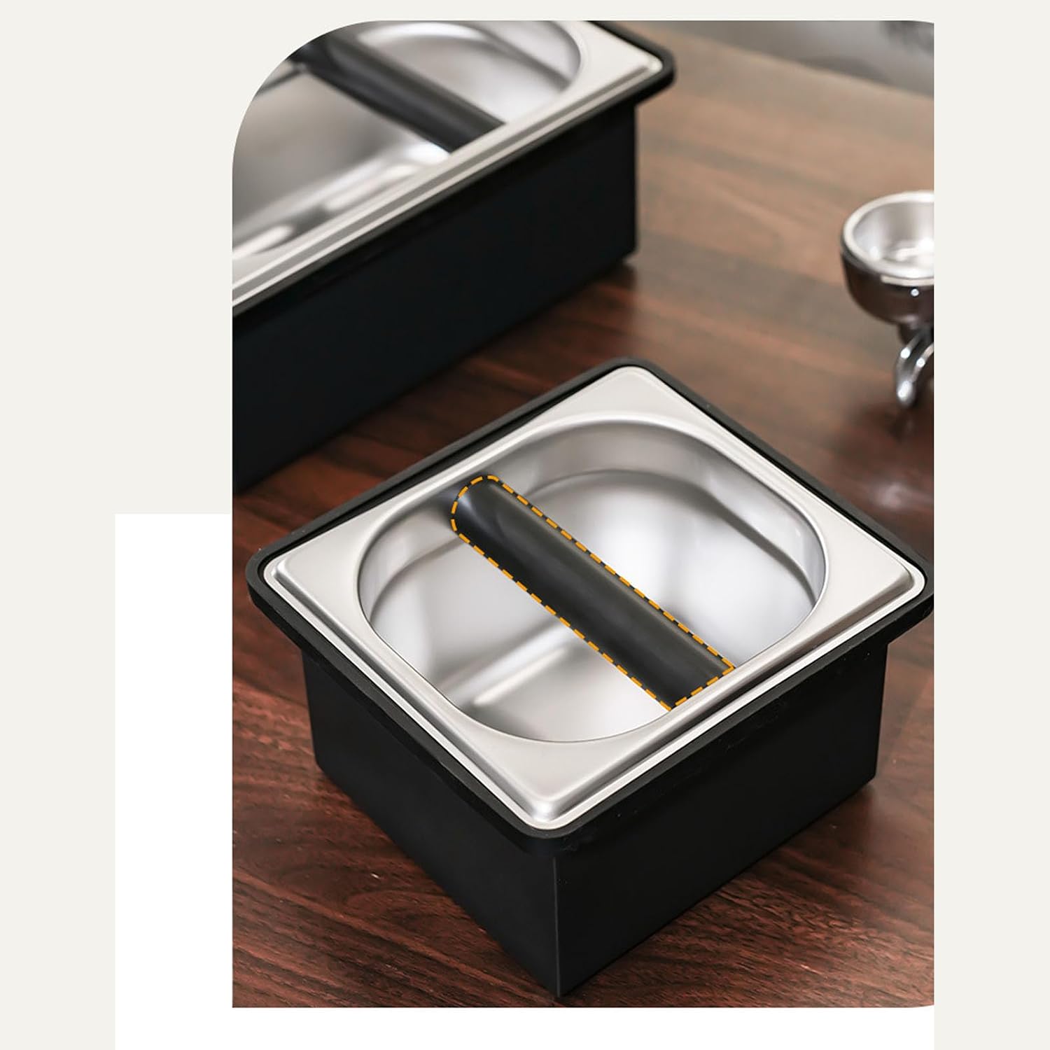 Large Capacity Stainless Steel Espresso Knocks Box Coffee Grounds Bin with Rustproof Frame for Home and Commercial Use