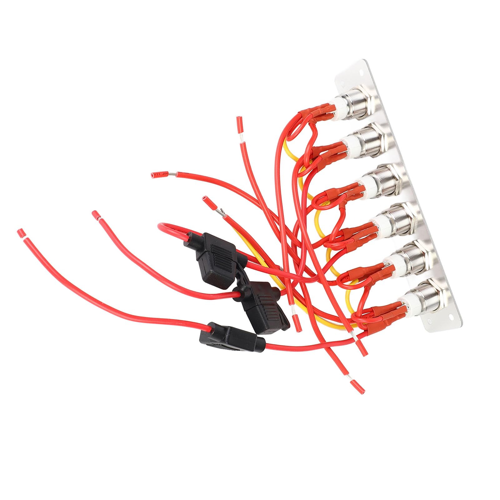 Panel de interruptores de 6 vías, interruptores de botón de acero inoxidable con luces LED azules, panel de aluminio cepillado plateado para coche RV Caza 12V 24V DC