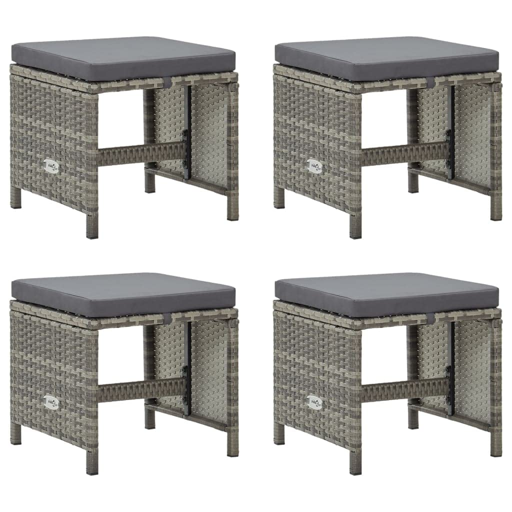 vidaXL 4X Taburetes de Jardín y Cojines Reposapiés Otomana Asiento Silla Butaca Patio Terraza Balcón Exterior Muebles Ratán Sintético Gris