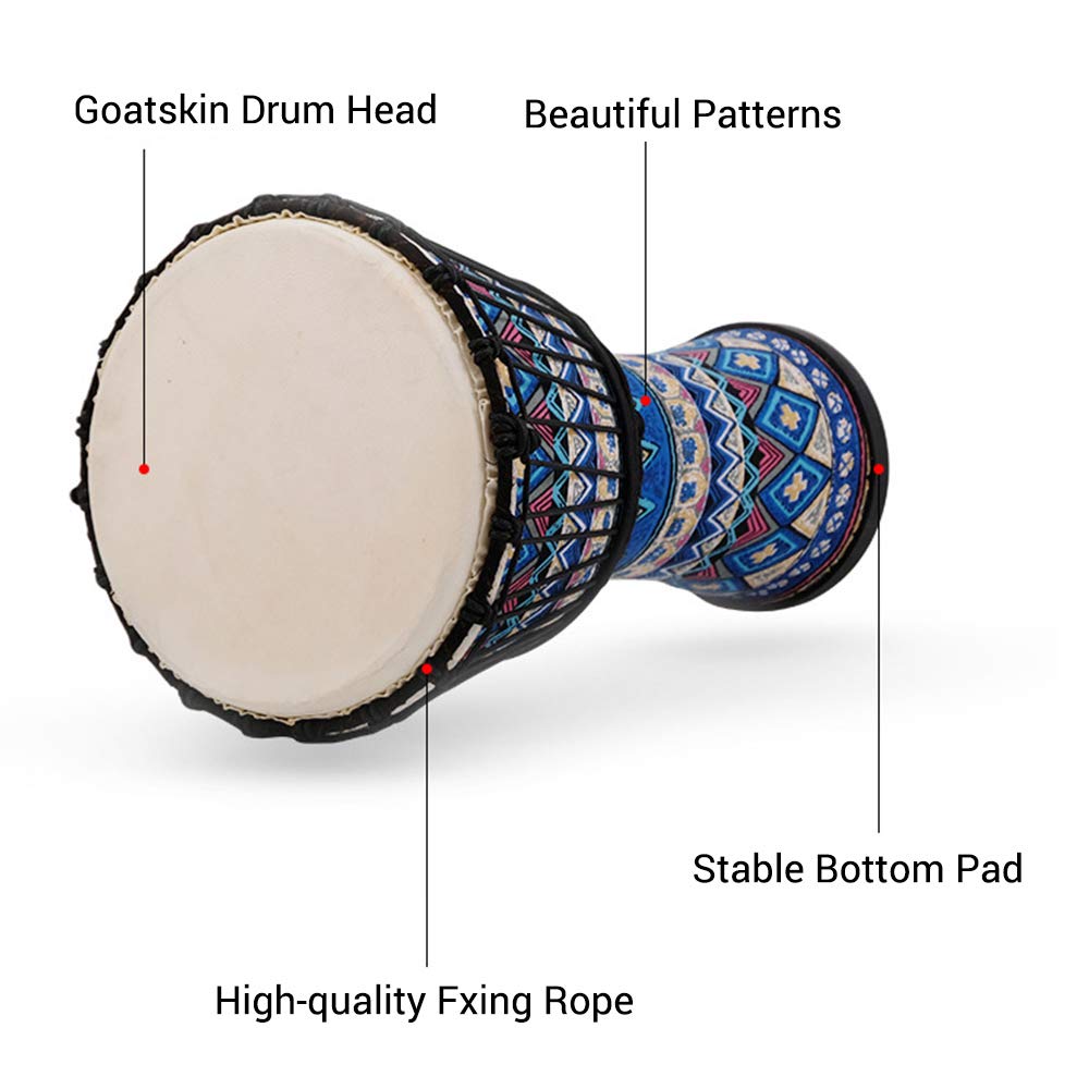 Walmeck Tambor Africano Djembe, Tambor de Mano Portátil de 8 Pulgadas, Cabezal Piel Cabra, Cuerpo Resina ABS, Patrones Artísticos Coloridos para Práctica Via (Roja)