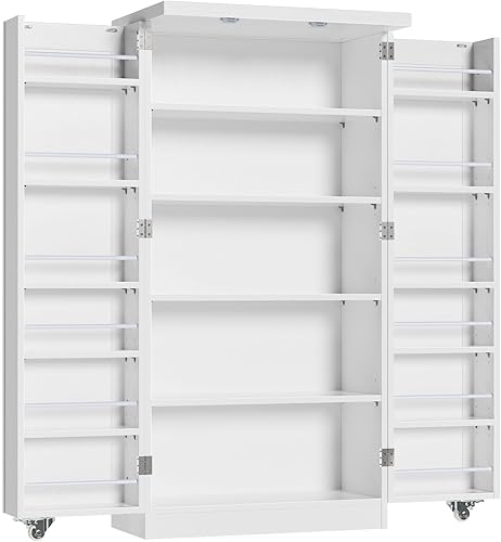 Miniatura 8 de ROOMTEC Armario de despensa de cocina de 47 pulgadas, armario de buffet independiente blanco con puertas y estantes ajustables, armario de