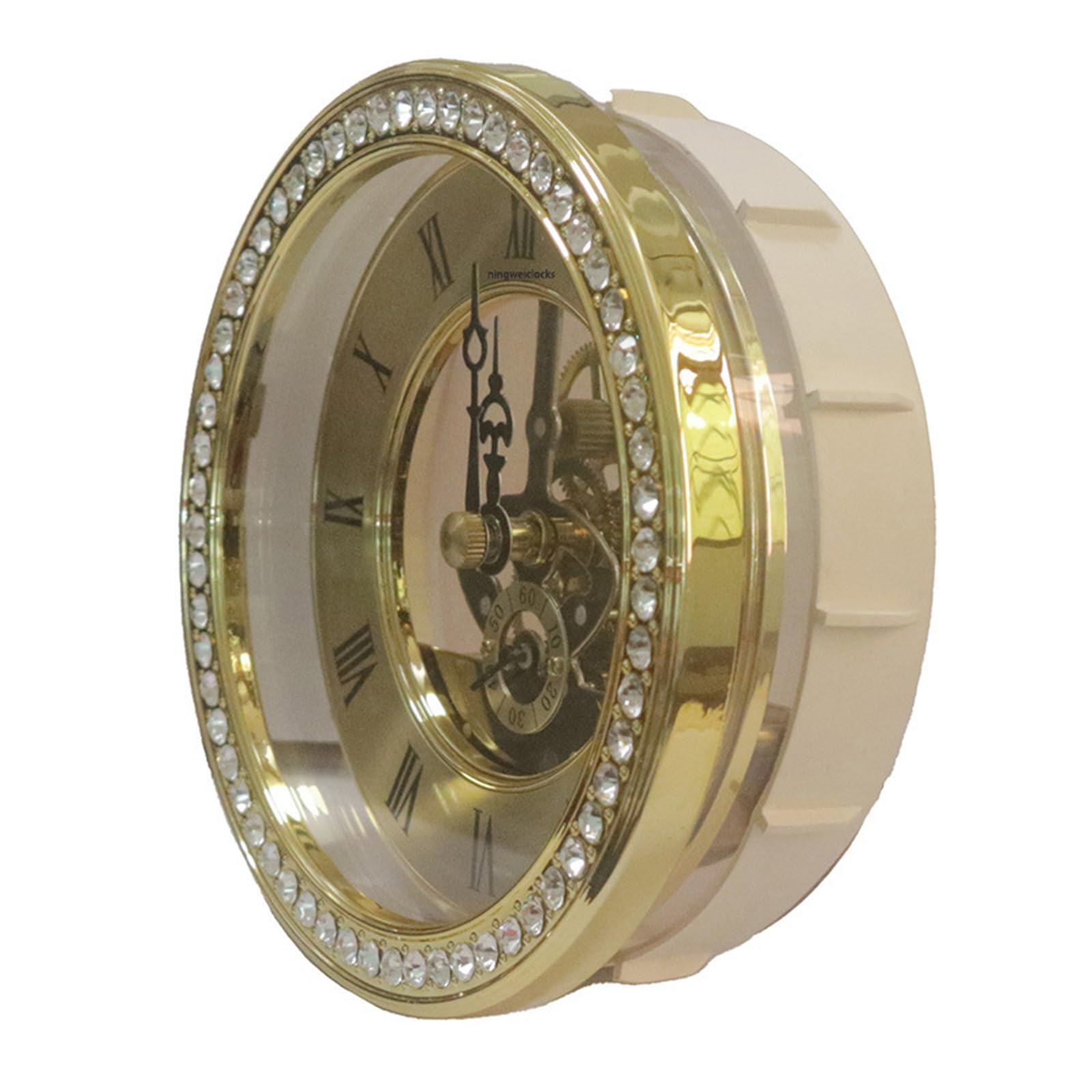 BUBEFSKD Crystal Inlaid Gold/Silver Trim Clock Face 116mm Noiseless Movement Clear Skeleton Insert For Elegant Time Display Inlaid Crystal Insert