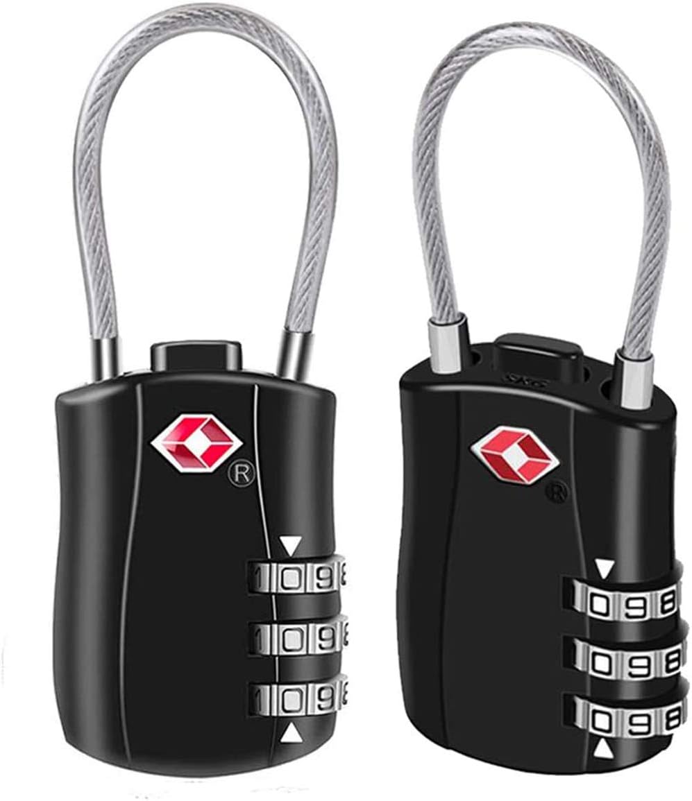 DELFINO Password Locks Luggage Locks Zinc Alloy Cable Combination Security Padlock, 3-Dial Combination Padlock for Suitcases, Baggage, Backpacks, Briefcases, Small Locker Lock for Gym, School 2 PCS