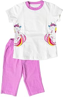 طقم بيجامة للبنات بطبعة يونيكورن من لوفلي لاند، أبيض