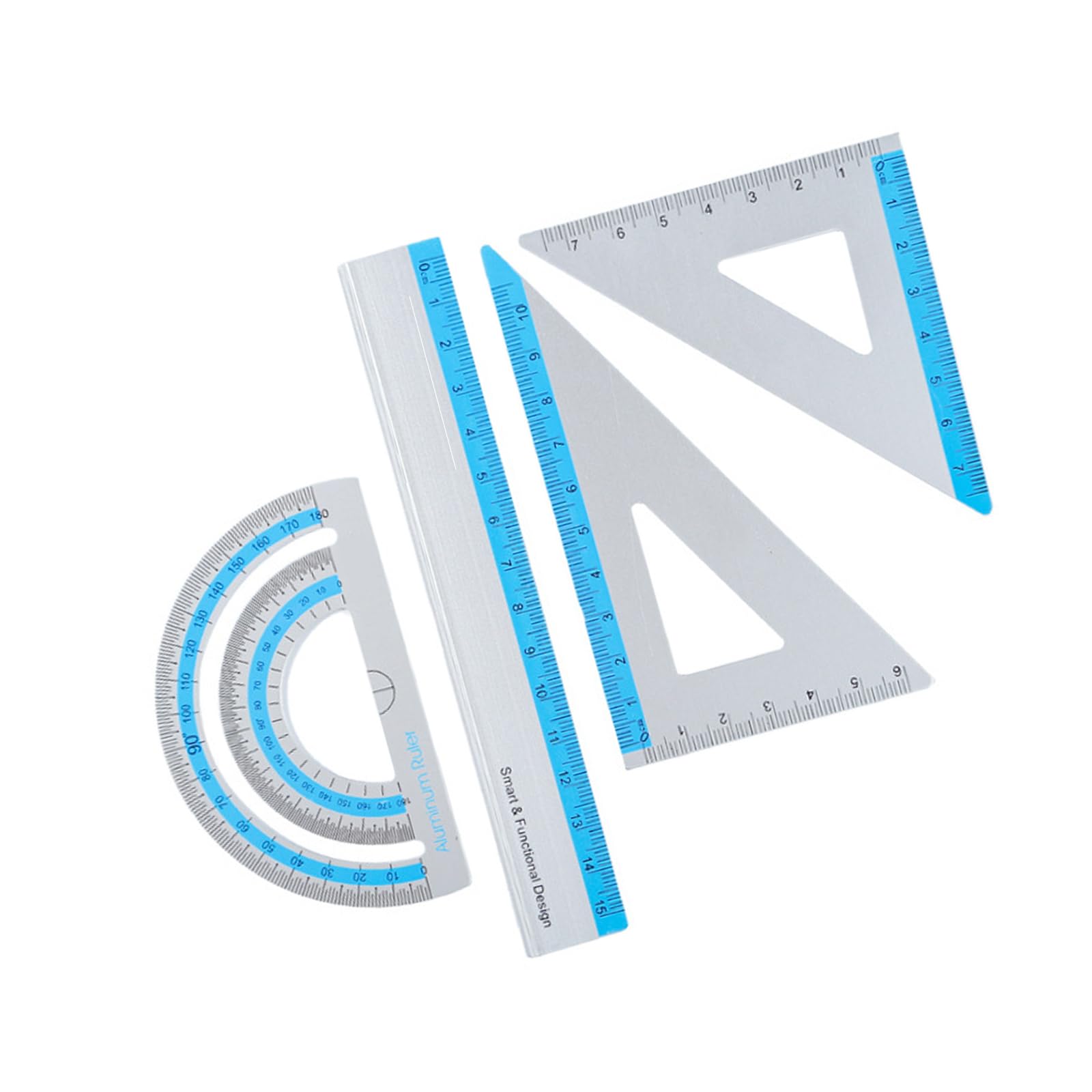 Multi-Purpose Aluminum Ruler Set Includes Straight Edge Protractor Triangle School Classroom Drafting Essential Measurement Student Geometry