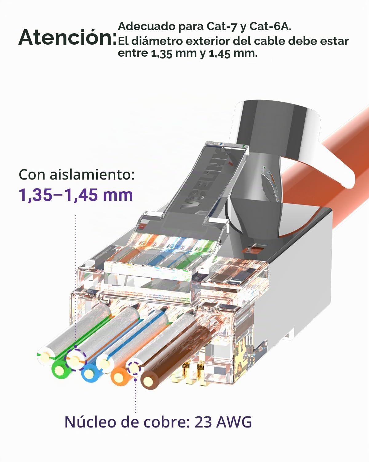 VCELINK Crimpadora RJ45, Kit de Herramienta de Red, para 10pcs Conectores RJ45 con Cat6/Cat6A /Cat7 Pass Through, Herramientas de Reparación