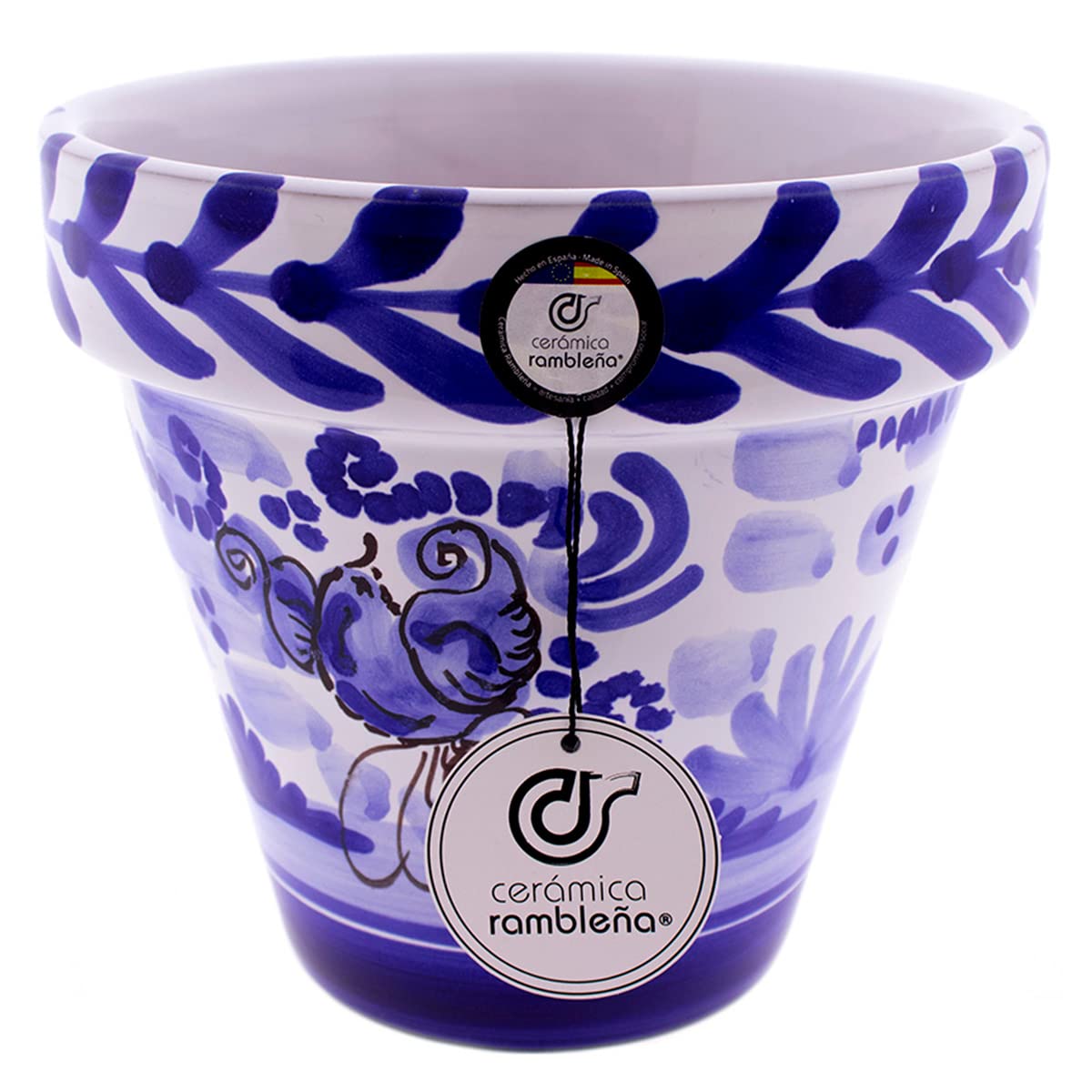 Ceramika RAMBLEANIA | Doniczki z czerwonego błota | Dekoracyjne doniczki | Doniczki ceramiczne | Doniczki na zewnątrz | Udekorowana Niebieska Monteria - D111 | 100% Ręcznie wykonana dekoracja | 35 x 35 x 35 cm