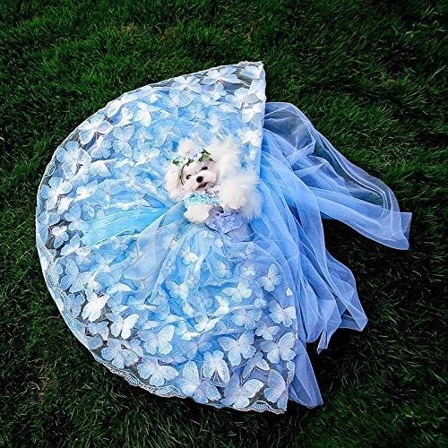 Pet Dog Dress Princess Wedding Trailing Dress for Small Dogs Tutu Lace Dress Flower Printed Puppy Clothes Chihuahua Poodle (Size : X-Small) (Small)