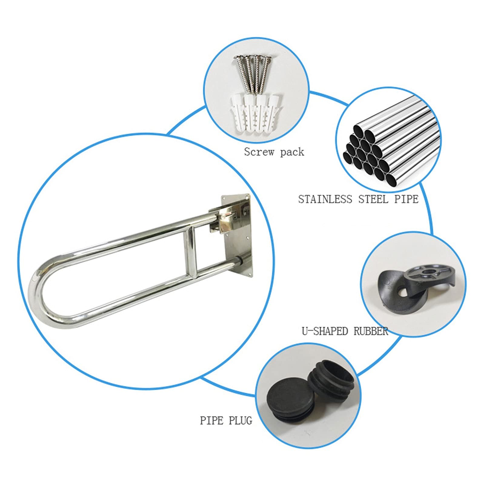 Maniglione di Sicurezza per Bagno, Struttura di Sicurezza in Acciaio Inox, Pieghevole, a Scomparsa, a Parete, per disabili, Antiscivolo, Barra di Supporto (75 cm)