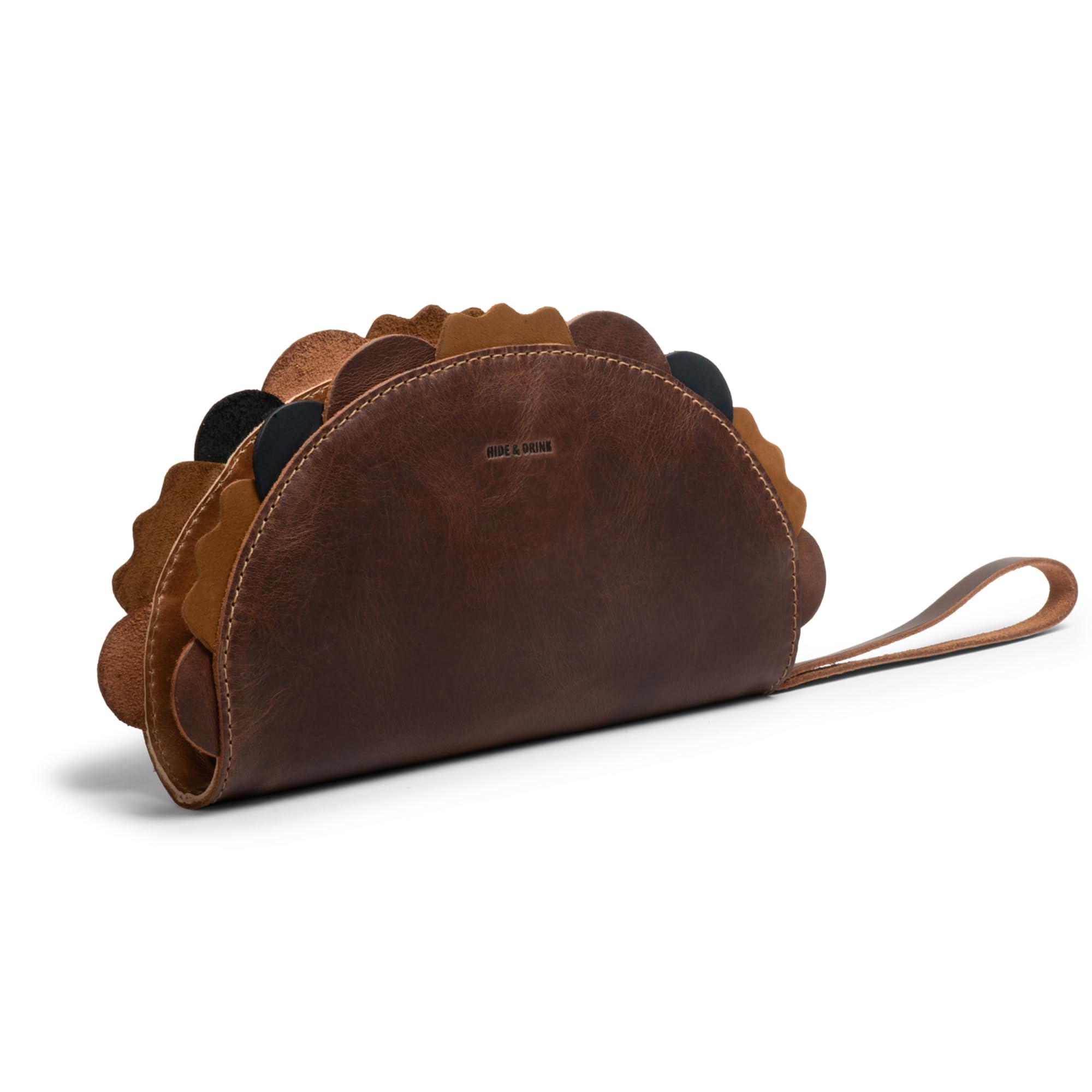 taco shape wallet for makeup cash and earphones full grain leather