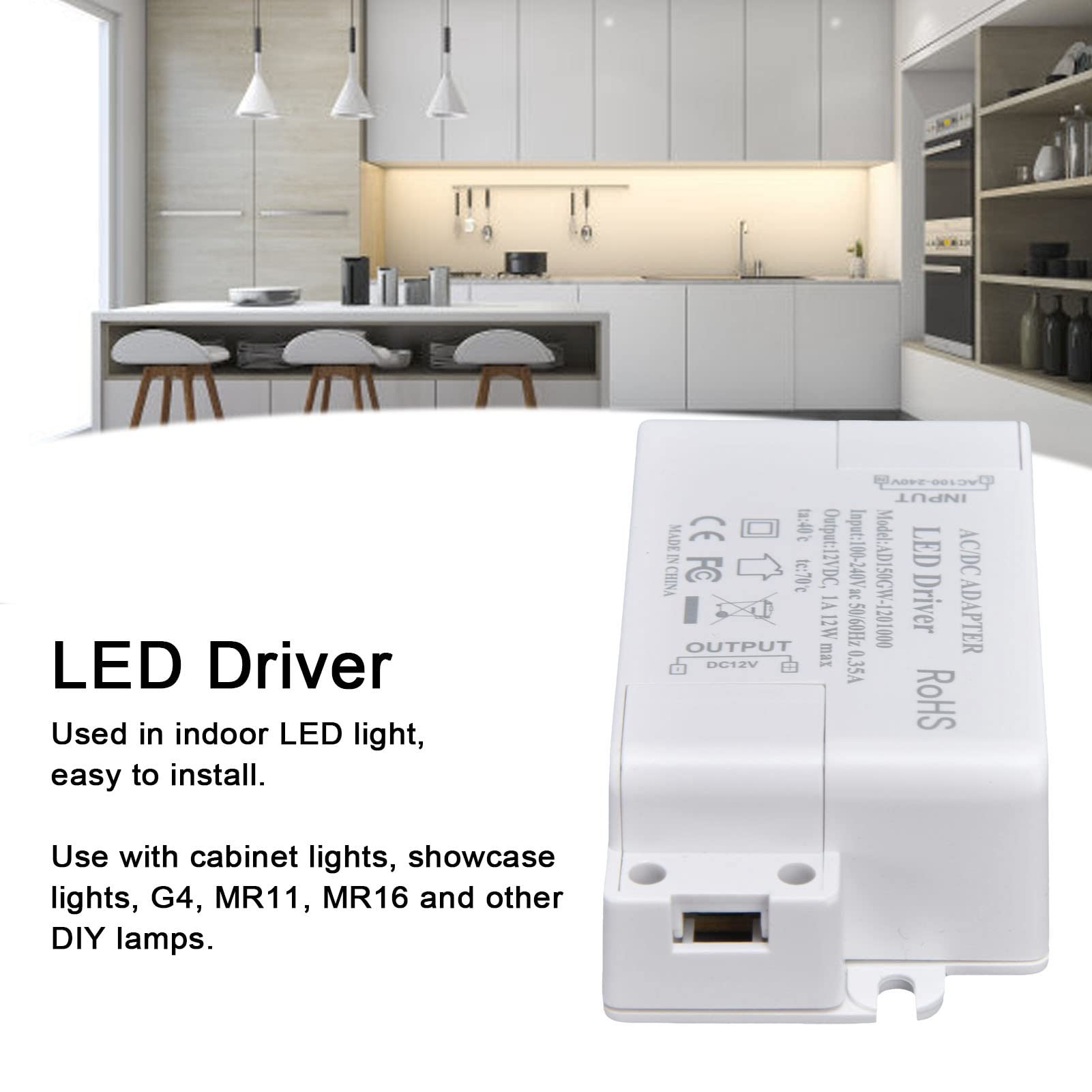 Transformator sterownika LED do oświetlenia wewnętrznego LED format, zamknięte bezpieczeństwo AC100240V/0,35A DC12V/1A 12W G4 MR11 MR16 ABS Materiał 5 lat żywotności, #311