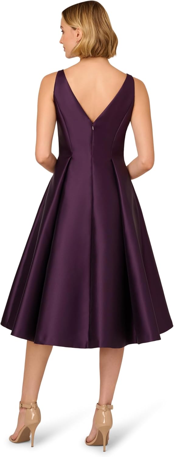 Adrianna Papell Women's Sleeveless Tea Length Dress, Luxe Plum, 2 - Image 2