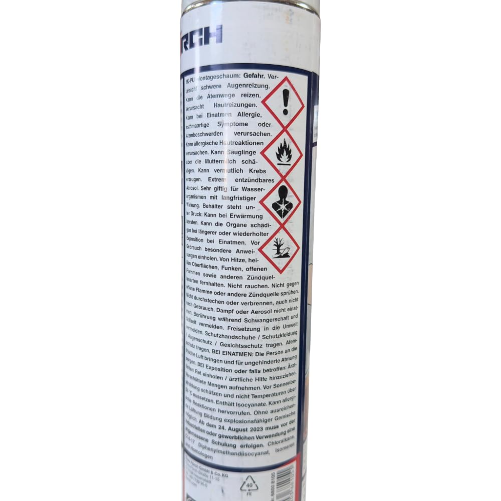 Förch 1K PU Montageschaum 750 ml – 6er-Pack | hochfester PU-Schaum für Montage, Isolierung & abdichtung, schäumt bis 45 l