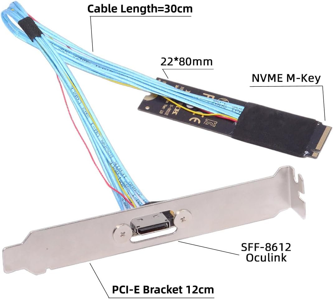 CY 2280 NGFF PCI-E4.0 M.2 M-Key to Oculink SFF-8612 SFF-8611 Host Cable 30cm with Bracket for NVME U.2 SSD Egpu