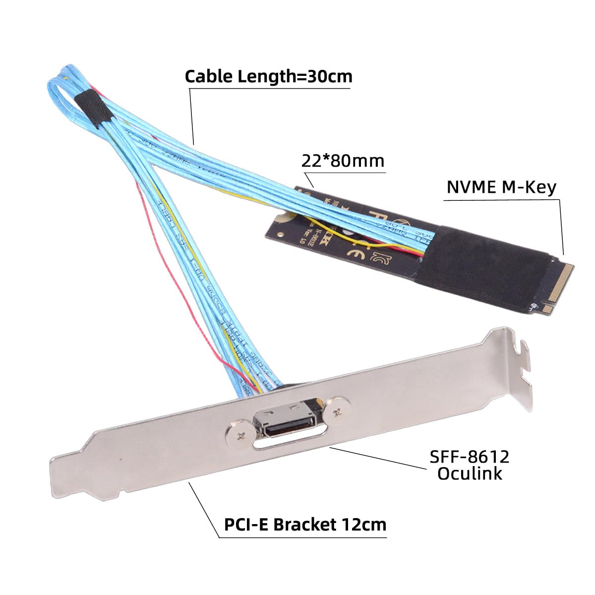 2280 PCI-E4.0 M.2 M-Key wtyczka do Oculink SFF-8612 SFF-8611 kabel hosta 30 cm z uchwytem do NVMe U.2 SSD eGPU zewnętrzna karta graficzna Dock