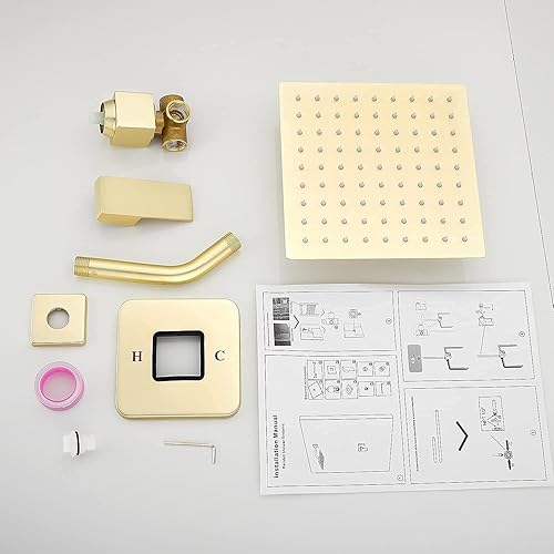 Miniatura 7 de GGStudy - Grifo de ducha dorado cepillado de una sola función, juego de ducha con válvula áspera, sistema de grifo de ducha de lluvia de baño,