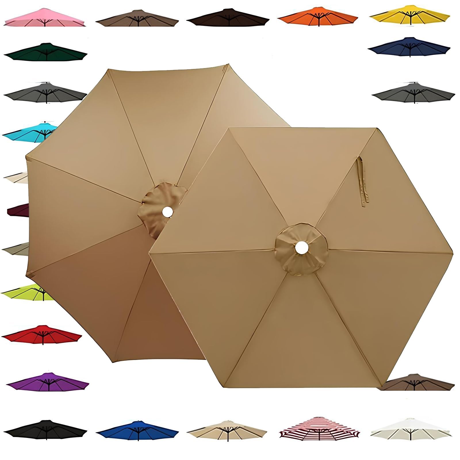 Rechange Telo Per Ombrellone 2m-4.0m 6 Stecche/8 Stecche, Copertura Di Ricambio Per Ombrellone Da Giardino Con Impermeabile Protezione UV(Khaki,(8Rib)4.0m/13.1ft)