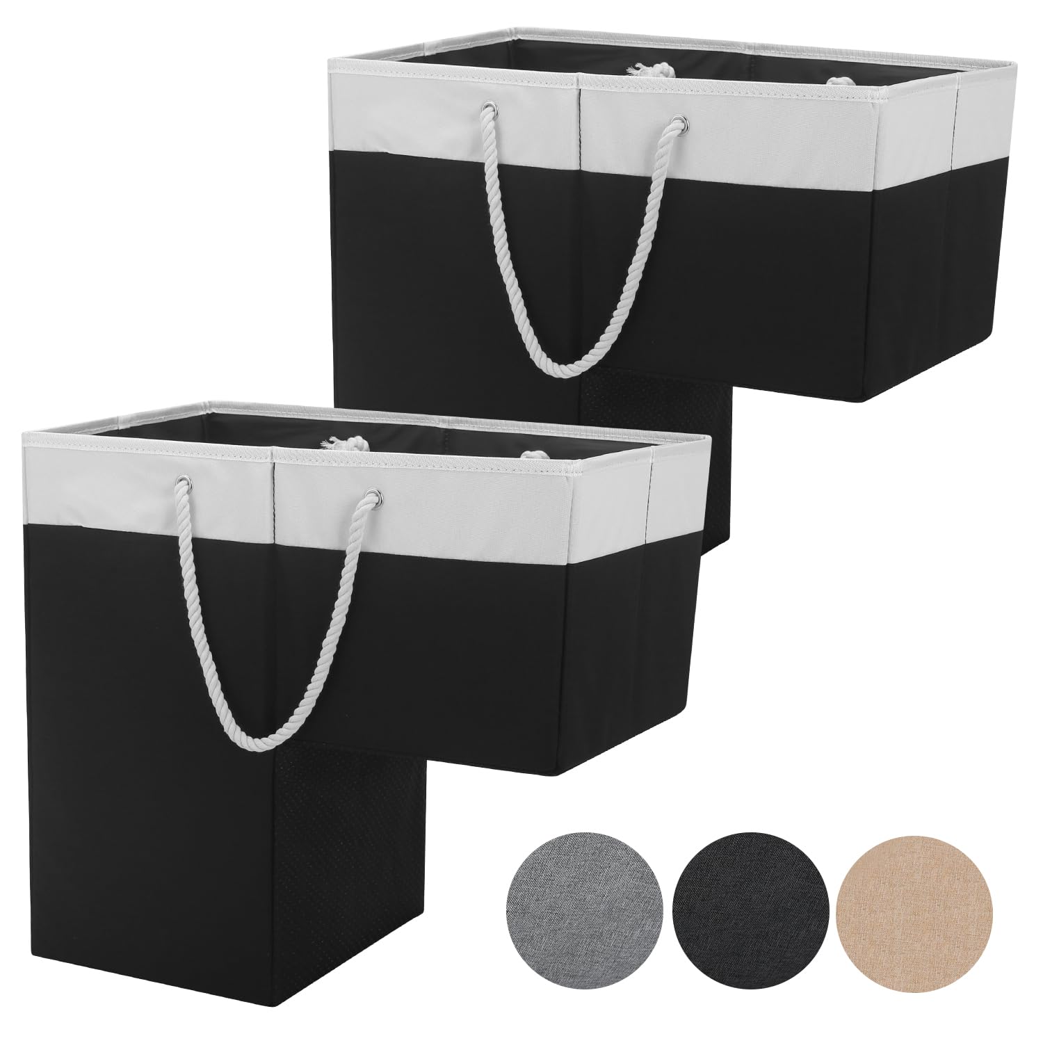 Stair Basket for Stairs with Handle, Staircase Baskets for Carpeted and Wooden Stairs,16" Step Storage Basket for Toys, Clothes, Books, Tools, with Hard Board, Anti-slip (Black&White, 2 pack)