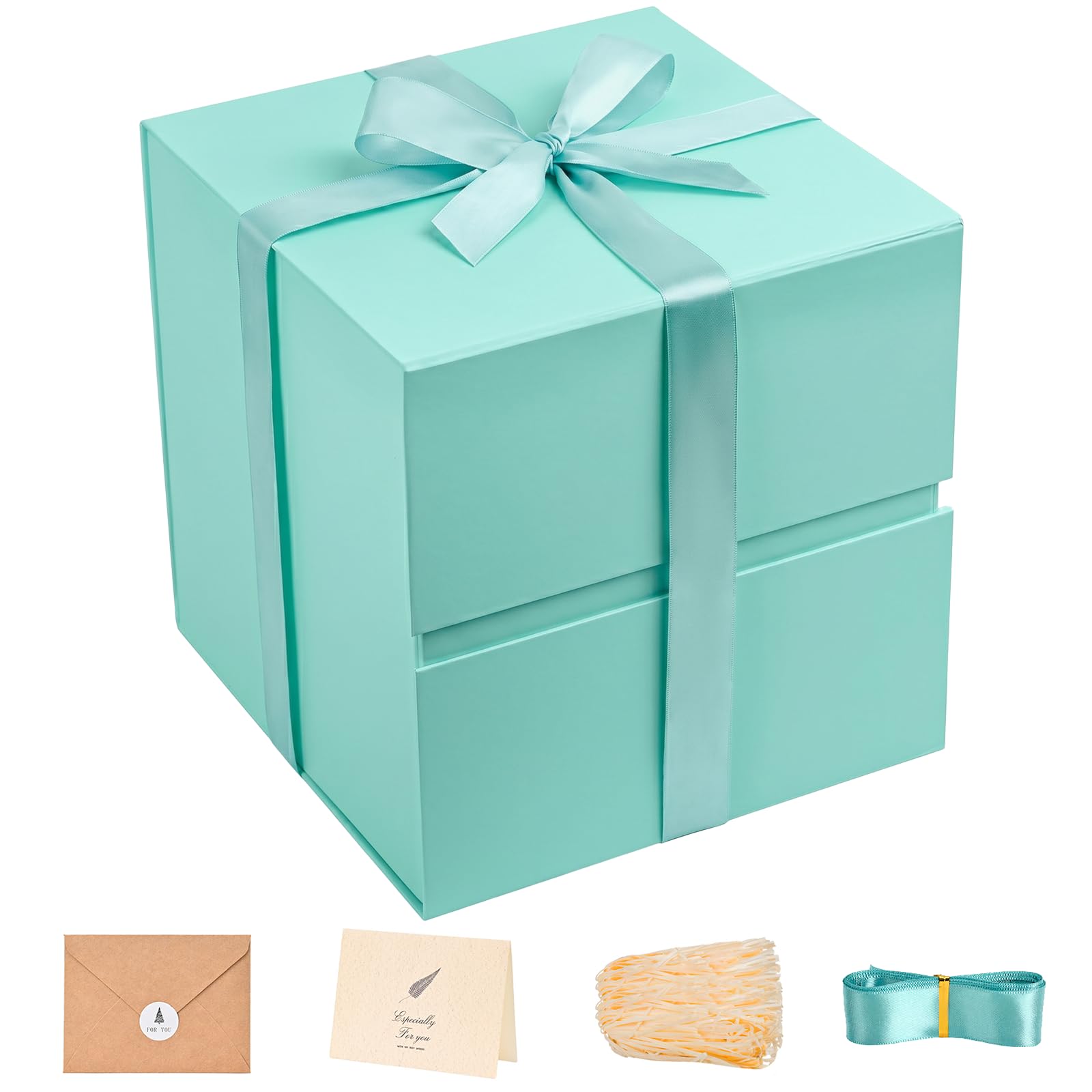 Mint Blue Gift Box for Christmas with Magnetic Lid, 10.2"x10.2"x10.2"