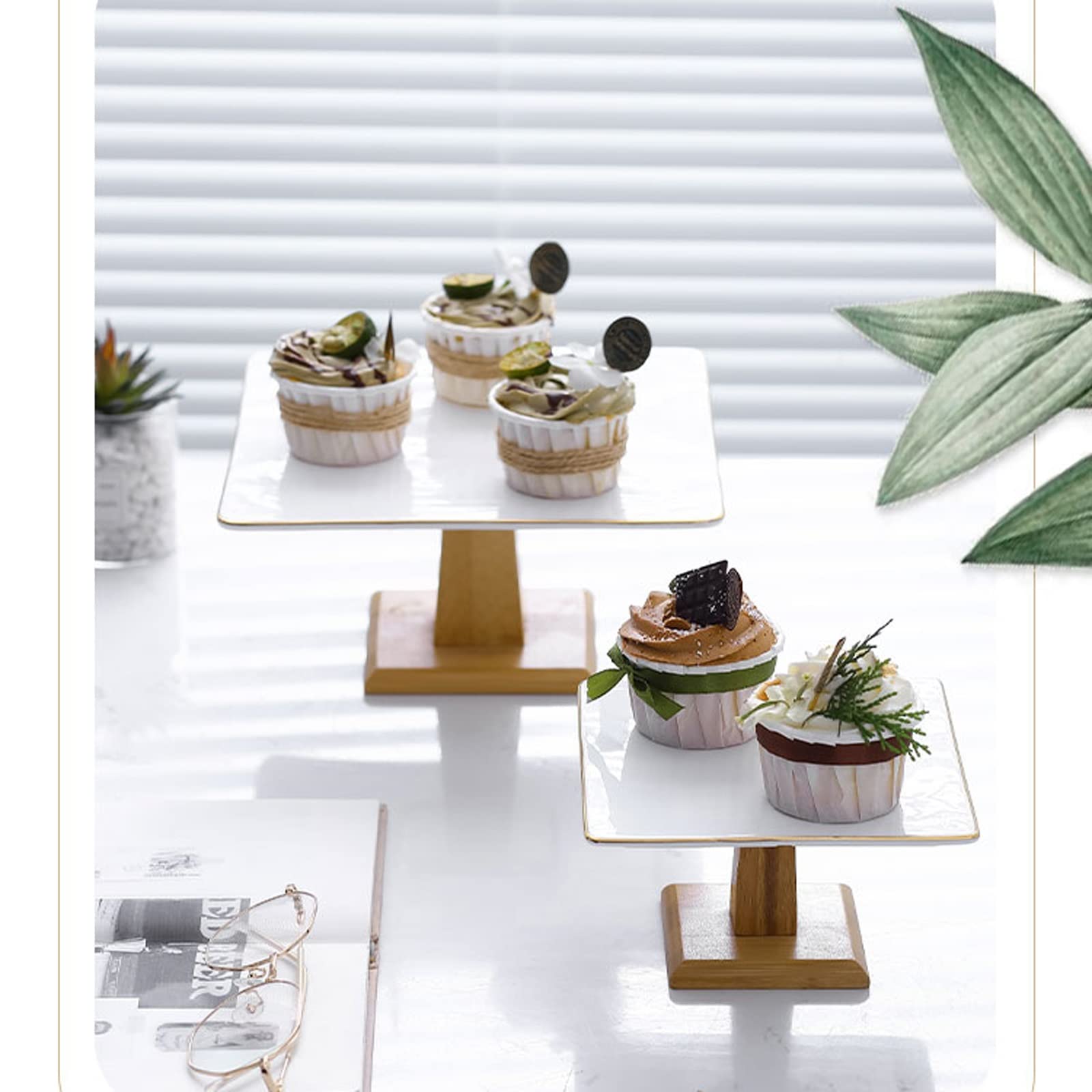 SUNESA Présentoir à Gâteau Or Bordé en Céramique Carré Gâteau Pieds Plateau Confiserie Plateau Dessert Table Affichage Pâtisserie Plaque De Mariage Décoration Stand de Gâteaux (Size : L)