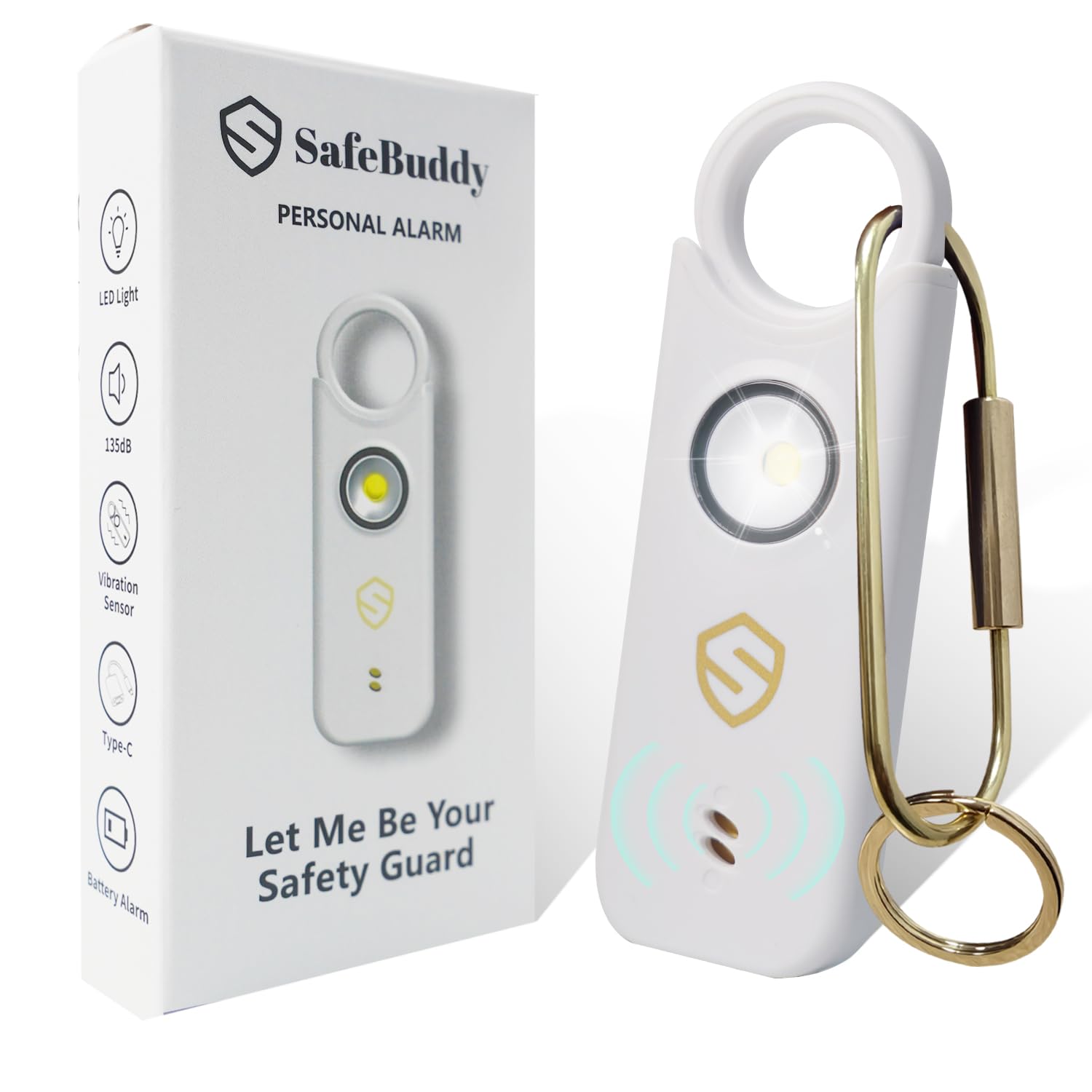 Alarme personnelle pour femme – Conçue par des femmes – Alarme double haut-parleur extra fort avec lumière stroboscopique, rechargeable – Alarme de sécurité et porte-clés de qualité