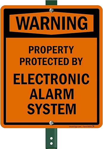 SmartSign Letrero LawnBoss® con texto en inglés "Warning - Property Protected By Electronic Alarm System" | Letrero de aluminio de 10 x 12 pulgadas