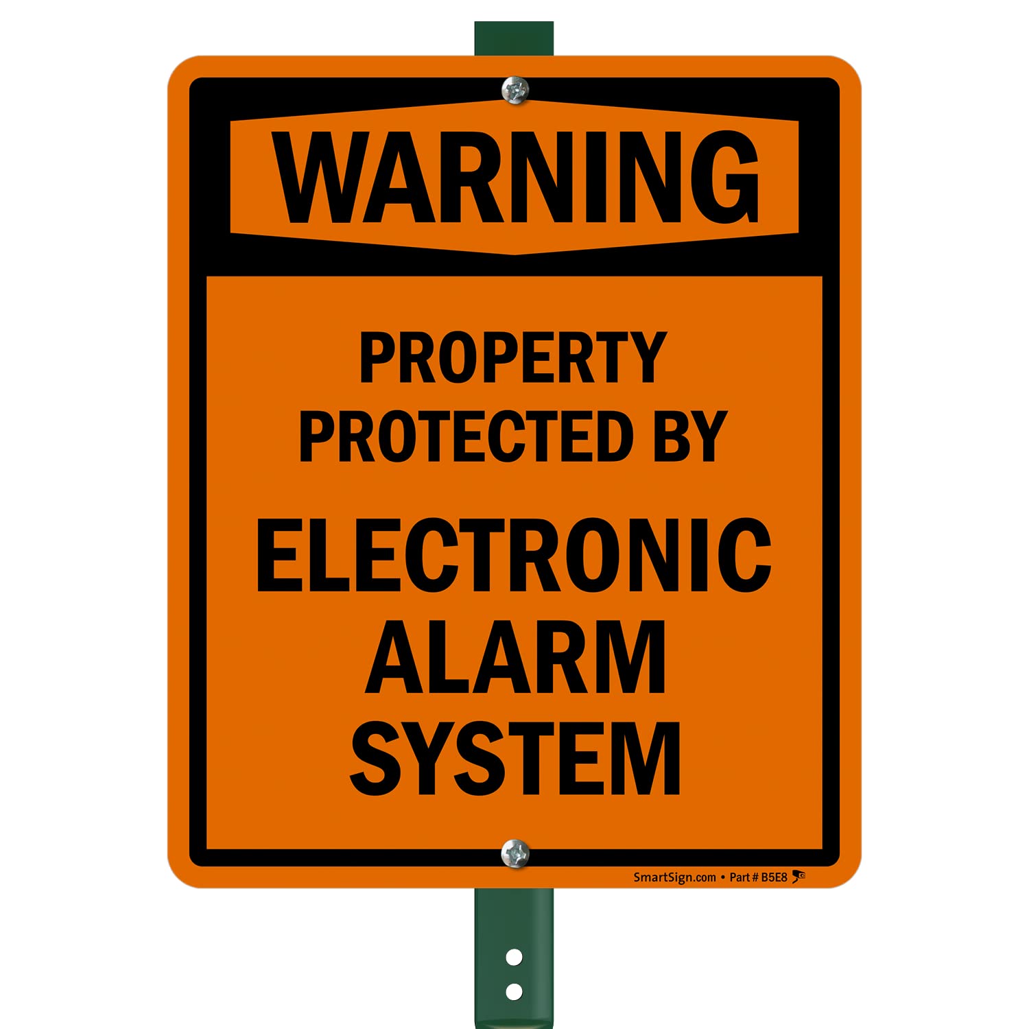 SmartSign "Warning - Property Protected By Electronic Alarm System" LawnBoss® Sign | 10" x 12" Aluminum Sign With 3' Stake