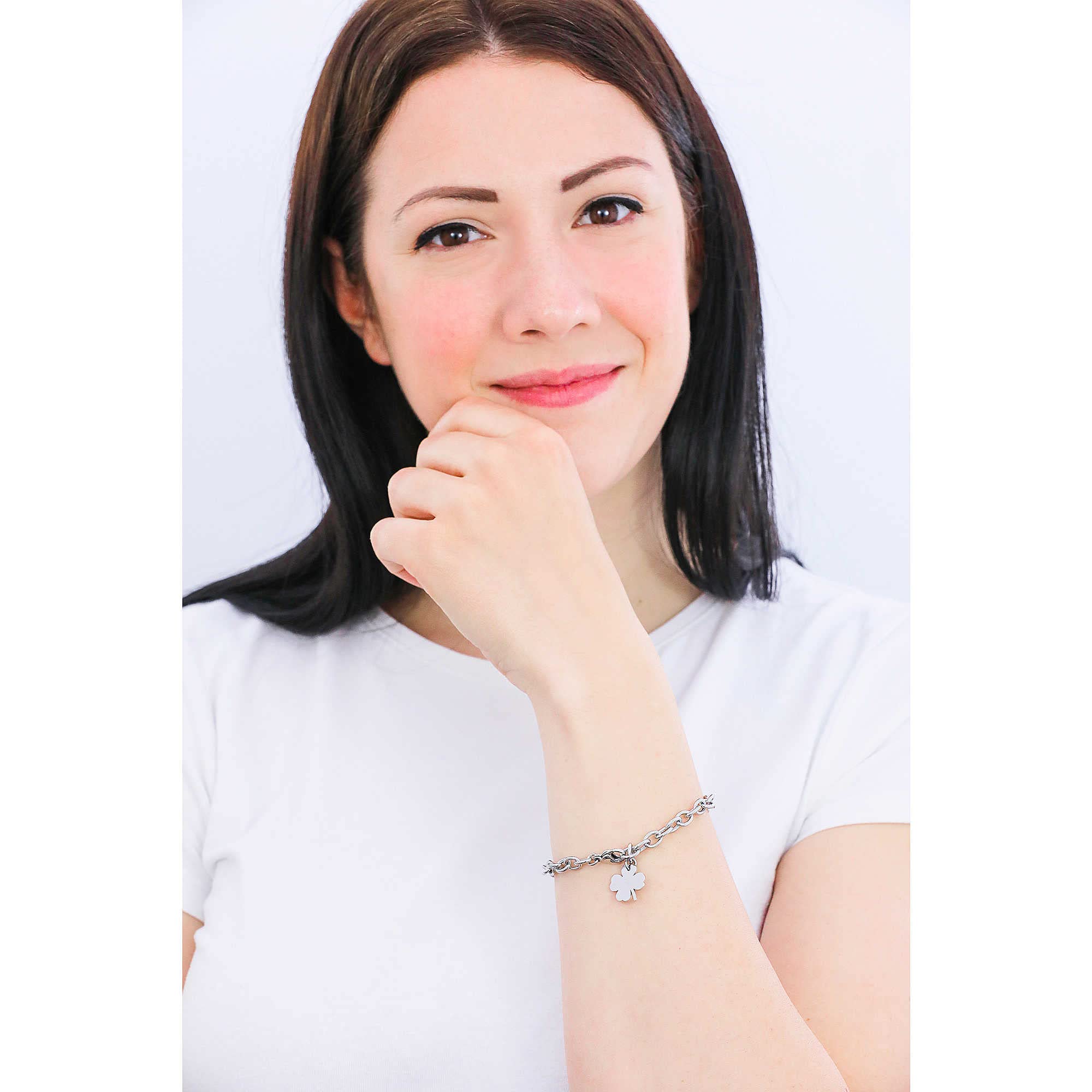 S'Agapõ Bracciale Donna, Bracciale Componibile in Acciaio con Simbolo Quadrifoglio | Collezione Happy - SHAC56