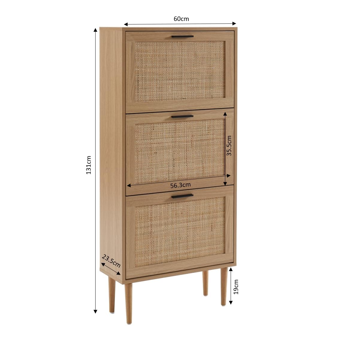 BAÏTA - Schuhschrank Amana, Eichenoptik und Rattangeflecht, 60 cm