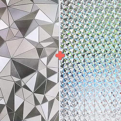 Niviy 3D + Diamond Pattern Privacy Cut Glass Window Sticker For Bathroom Office Kitchen Window Decor 17.7"X 78.7" #TOP11