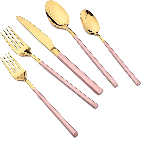 JASHII Juego de 5 cubiertos de acero inoxidable 1810 cubiertos para 1, regalo resistente, utensilios de cocina, espejo pulido, apto para