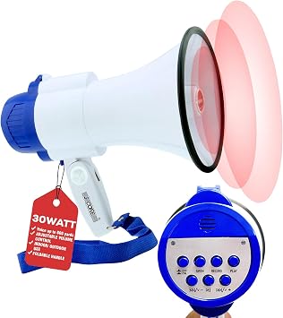 5 Core Megaphone 30W Bull Horn PA Speaker w 800 Yards Range USB Loud Siren Voice Amp Lightweight Portable Megafono for Outdoor Sports - 8R-USB WOB