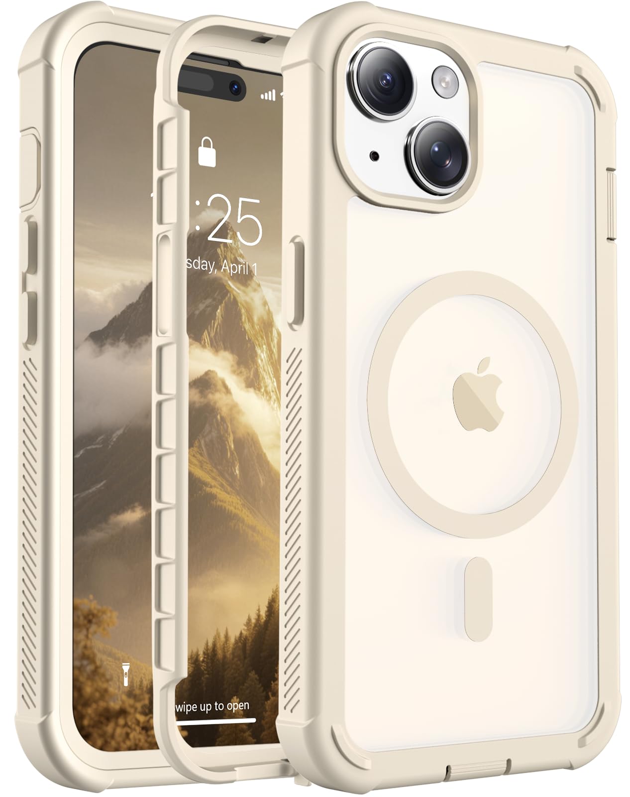Photo 1 of jaroco Magnetic for iPhone 15 Case, [Compatible with MagSafe][Military Grade Drop Protection][Heavy Duty Protection][Non-Slip][Shockproof] 2-Layer Durable Bumper Phone Case 6.1''-Antique White