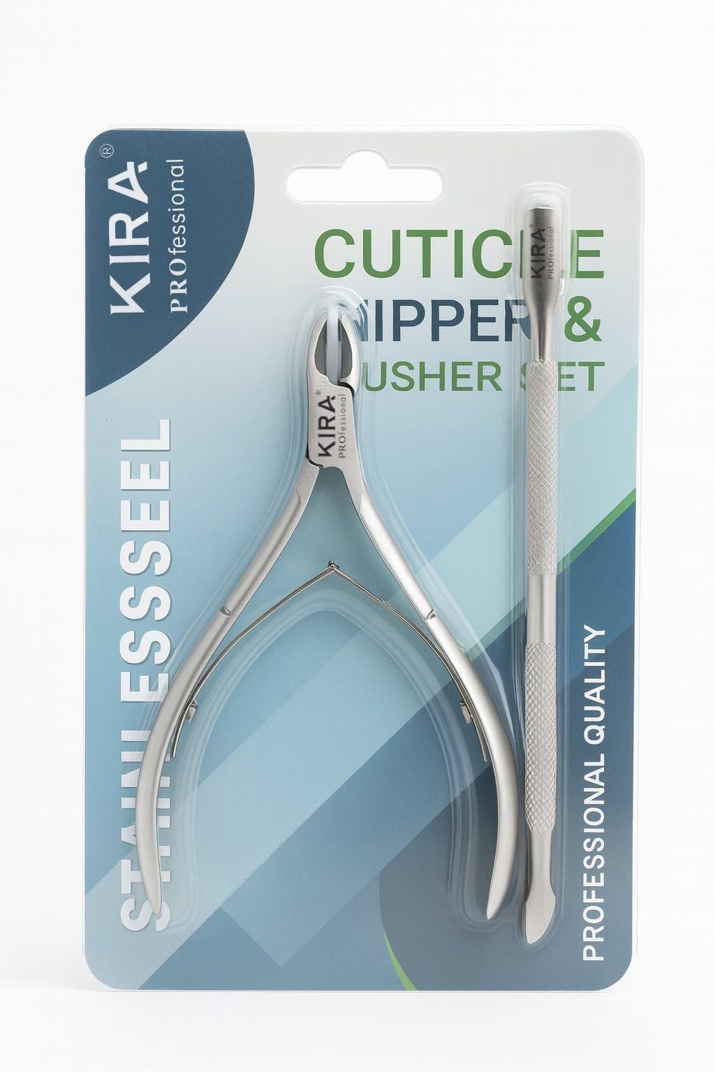 KIRA Professional Stainless Steel Cuticle Nipper and Pusher Set, Premium Nail Care Tools, Sharp and Durable, 2 Piece Manicure Kit-image-7