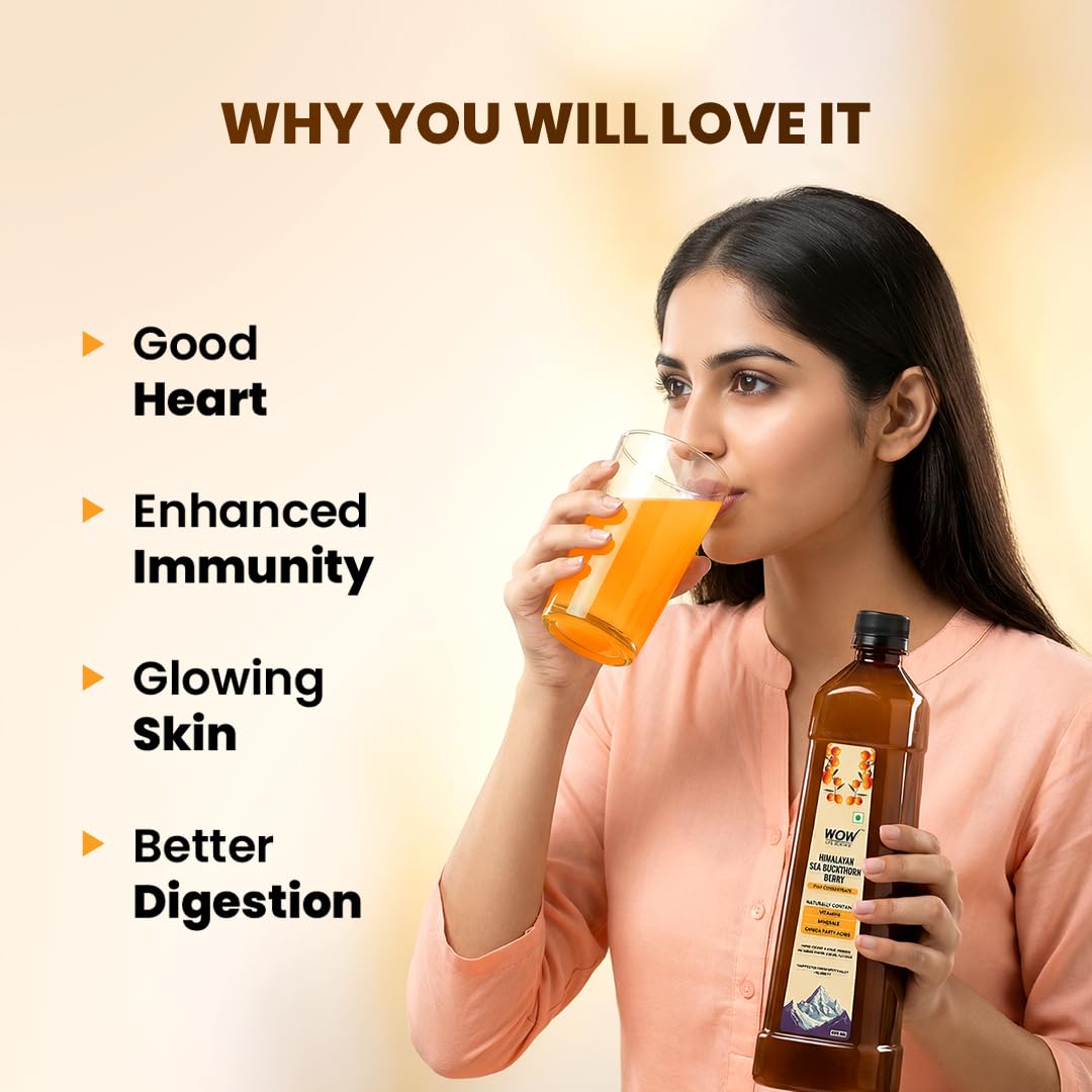 WOW Life Science Himalayan Sea Buckthorn Berry Pulp Concentrate | Cold‑Pressed from Spiti Valley | Rich in Omega 3‑6‑7‑9, Vitamins & Antioxidants | Heart, Gut, Skin & Immunity Support | No Added Sugar | Makes 80 Glasses | 400 ML 1