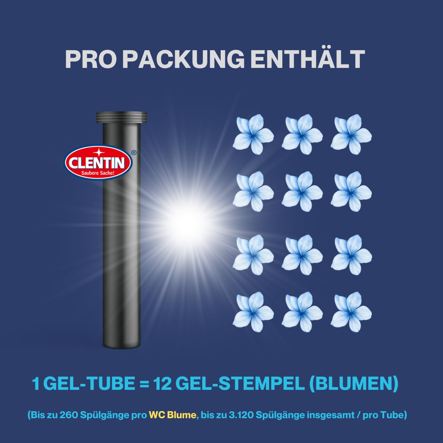 WC Reiniger Gel Stempel Lemon 12 St x 75ml - 144 Blumen - körbchenloser WC-Duftstempel bis zu 37.440 Spülgänge