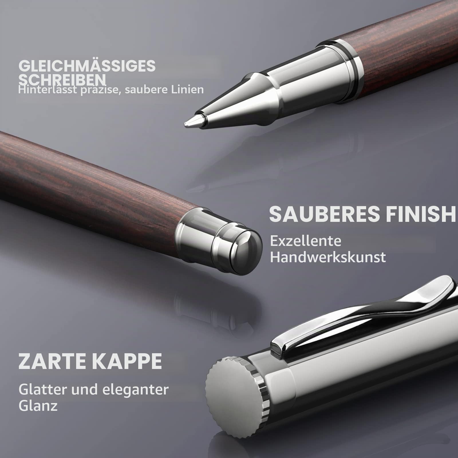WEMATE Holz Tintenroller Set, inkl. 2 Ersatzminen - Schwarz & Blau, Rollerball für Linkshänder und Rechtshänder, Luxus Bürogeschenk, Eleganter Stift für Profis und Führungskräfte - Black Oak