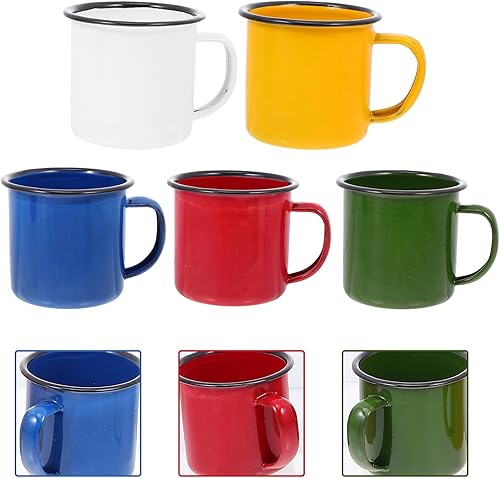 Miniatura 3 de Hemoton Mochila blanca, 5 piezas, taza de café, juego de tazas de café hechas a mano, taza de lata de metal pequeña, esmalte de té, agua, leche,