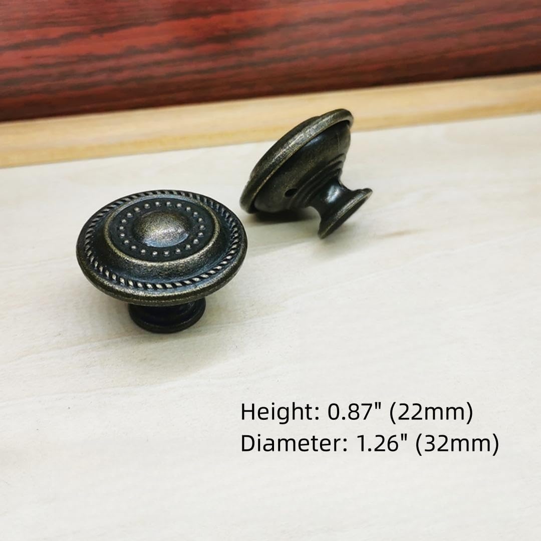 Antique Black Drawer Single Hole Knob Antique Disk American, Zinc Alloy Cabinet Hardware for Kitchen Bathroom Pulls 1.26Inch Diameter (10)