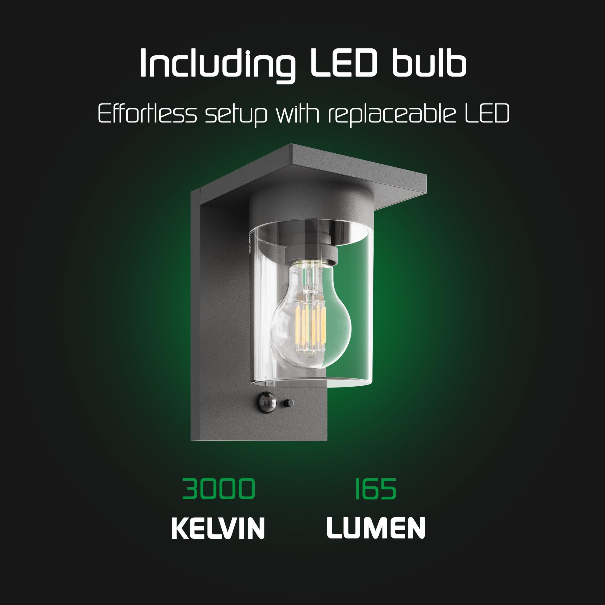 Ledvion - Applique Solare LED da Parete, Incl. Sensore di Movimento, Antracite, IP44, Energia Solare, Sostenibile