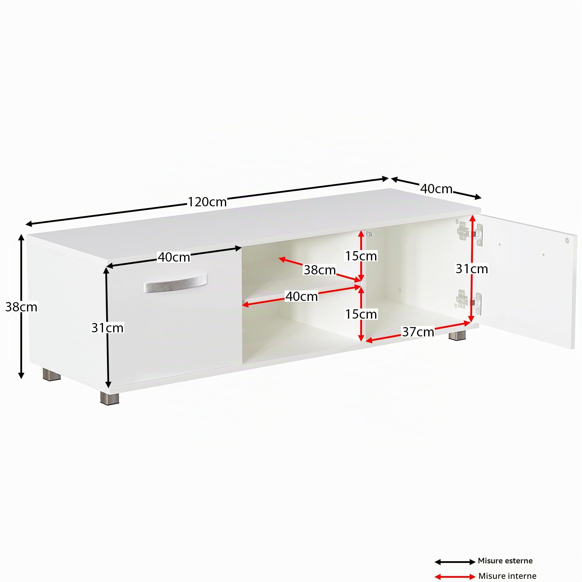 Vida Designs Cosmo Mobiletto per TV a 2 Ante in Pannello di Fibra a Media Densità, Colore: Bianco, 120 cm, 120 cm No LED Lights