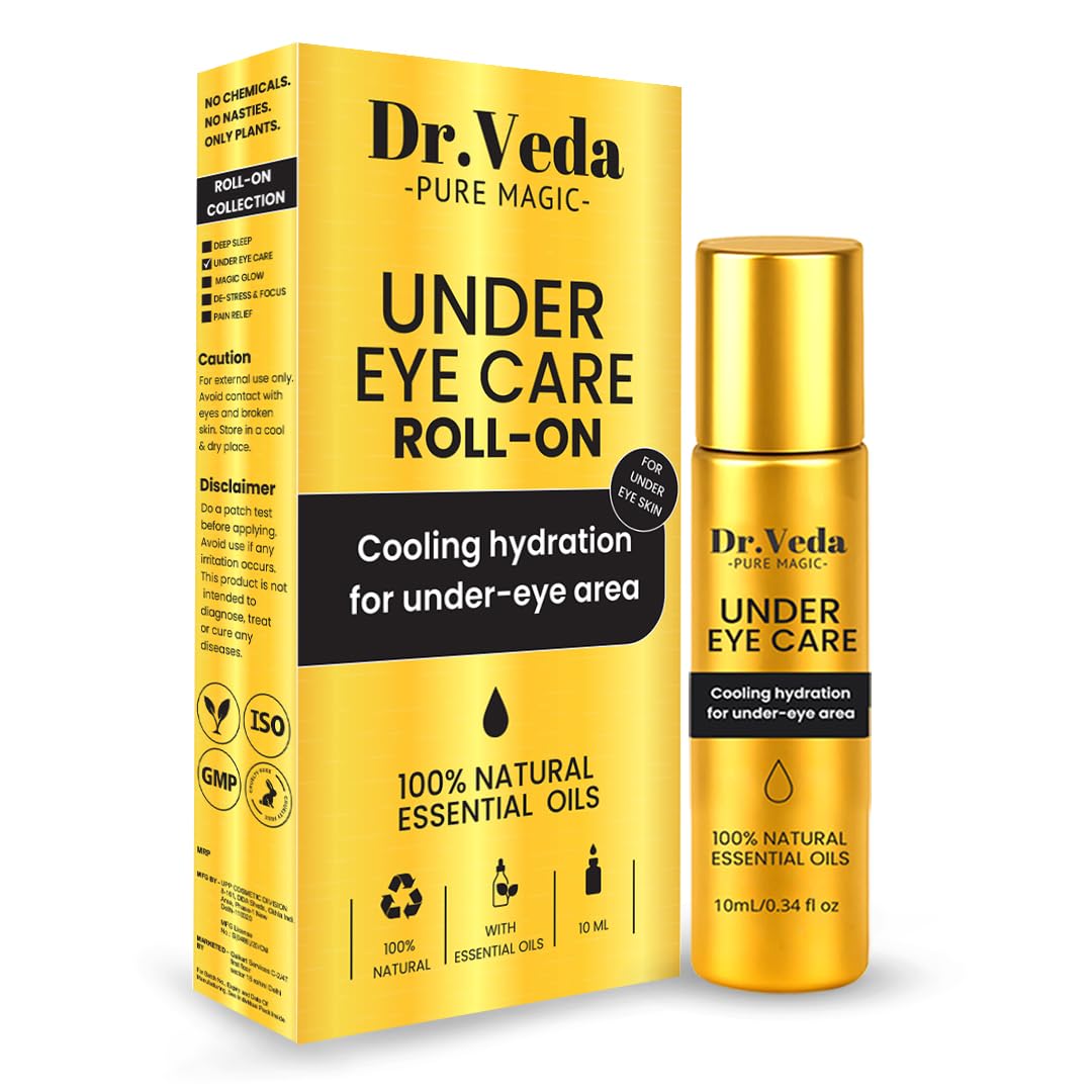 Dr. Veda Under Eye Care Cream – Cooling Hydration & Brightening for Dark Circles & Puffiness, 100% Natural Essential Oils, 10 ml