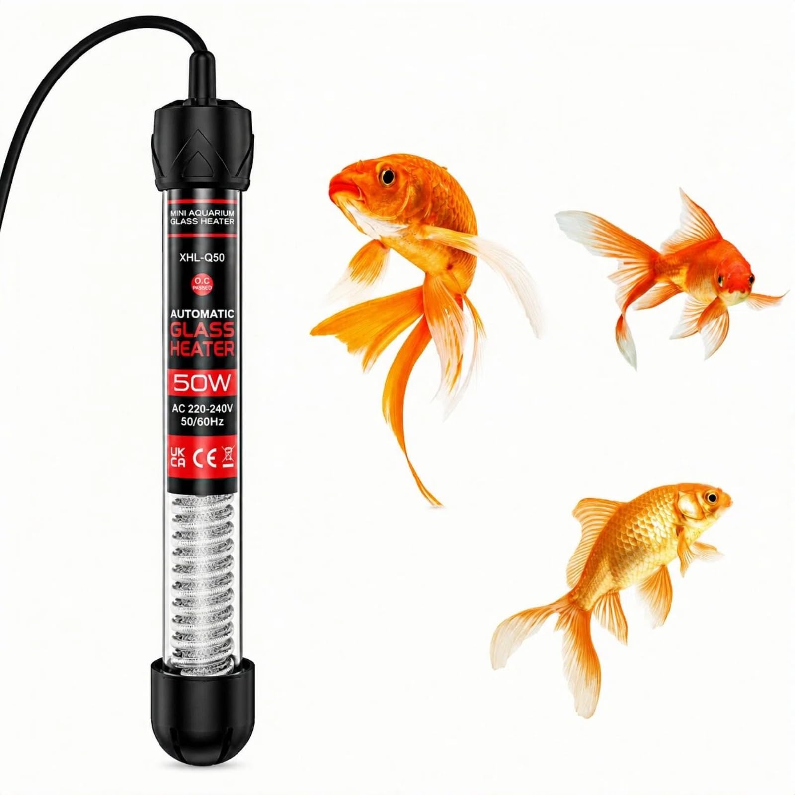 YuanVellora Aquarium Heater - 50W Submersible Fish Tank Heater With Temperature Display, Adjustable Thermostat Aquarium Heating Rod For Tropical Fish Tanks, Freshwater And Marine Aquariums