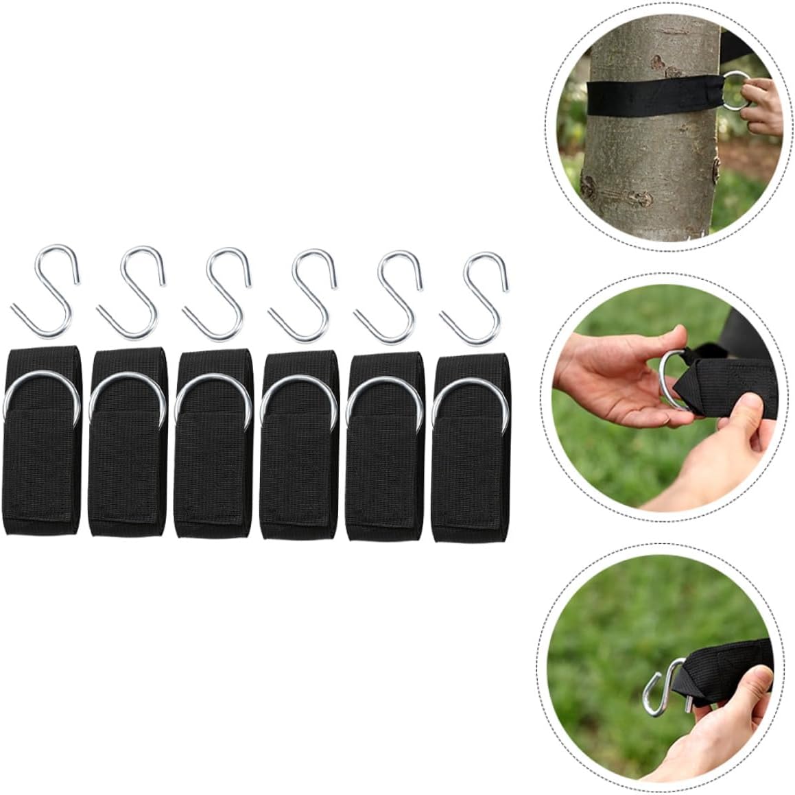 Sewroro 6pcs Adjustable Hammock Tree Straps with Reinforced Rope and Thick S-Hooks, Outdoor Swing Hanging Kit for Camping and Backyard Use