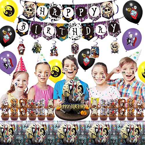 107 Pcs Theme Birthday Decorations Include Birthday Banners,Hanging Swirl,Cake Topper,Cupcake Topper,Tablecloth,Sticker,Latex Balloons Theme Party Supplies For Boys And Girls. #TOP5